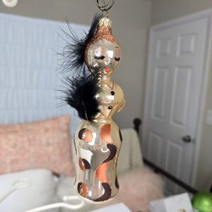 Elegant Feathered Lady Blown Glass Christmas Ornament Signed Glitter Vintage